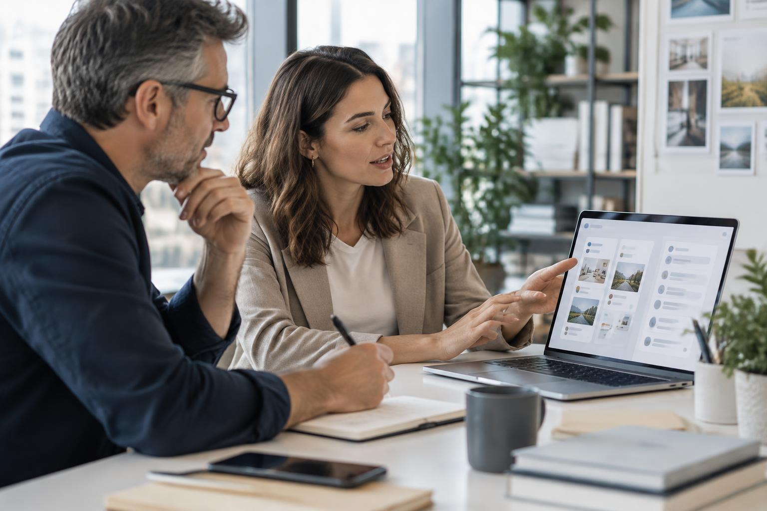 Two experienced marketers using AI-assisted planning tools together