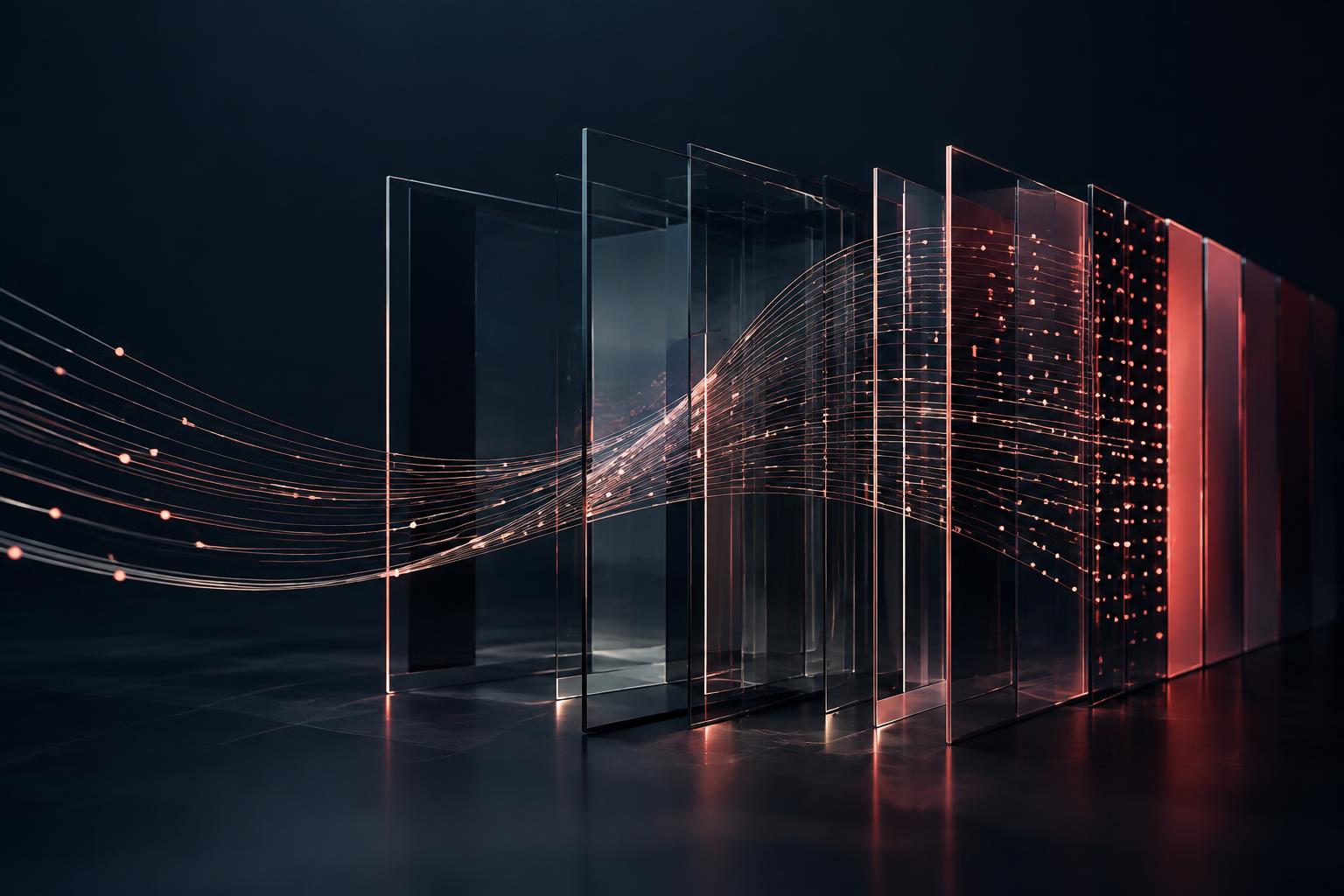 Abstract streams of intelligent data moving through translucent layers